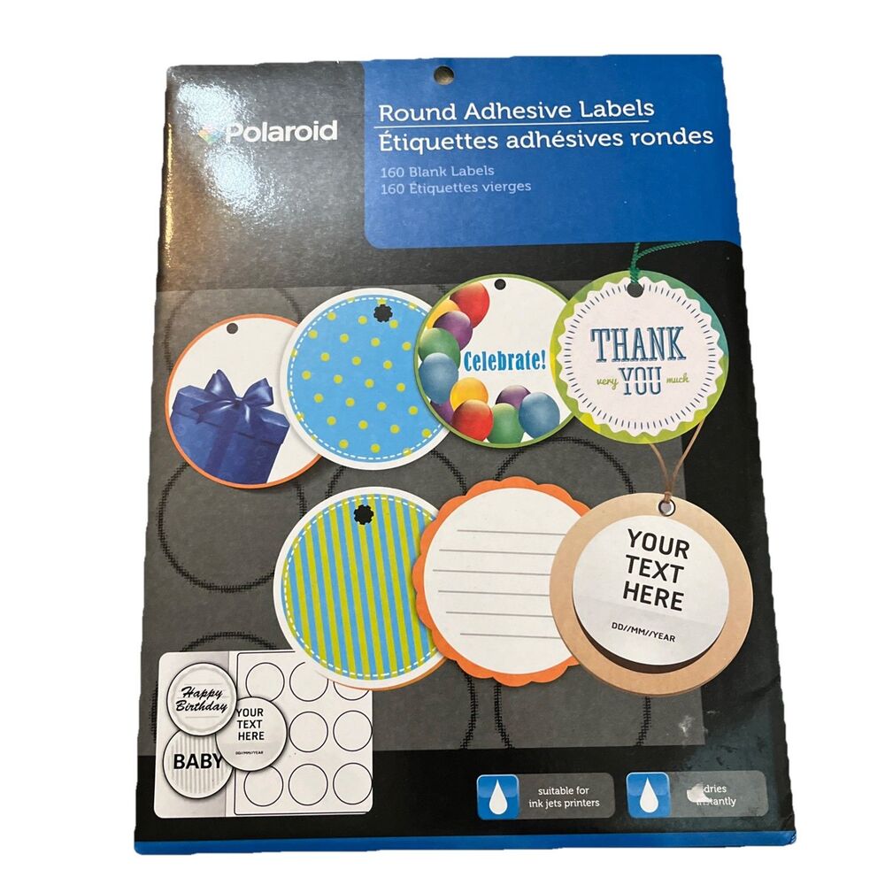 Polaroid : Round Adhesive Labels 160 Count Blank Labels (Factory Sealed)